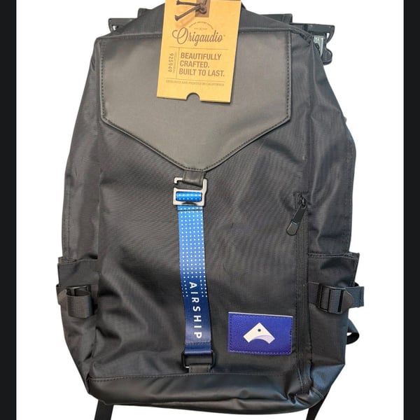 Origaudio Maguire Pack Black Backpack with Blue Airship Strap NWT