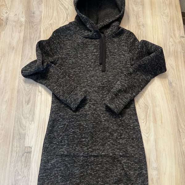 Fabletics Yukon Dress Heathered Black Hooded Sweatshirt Dress Size S Like New