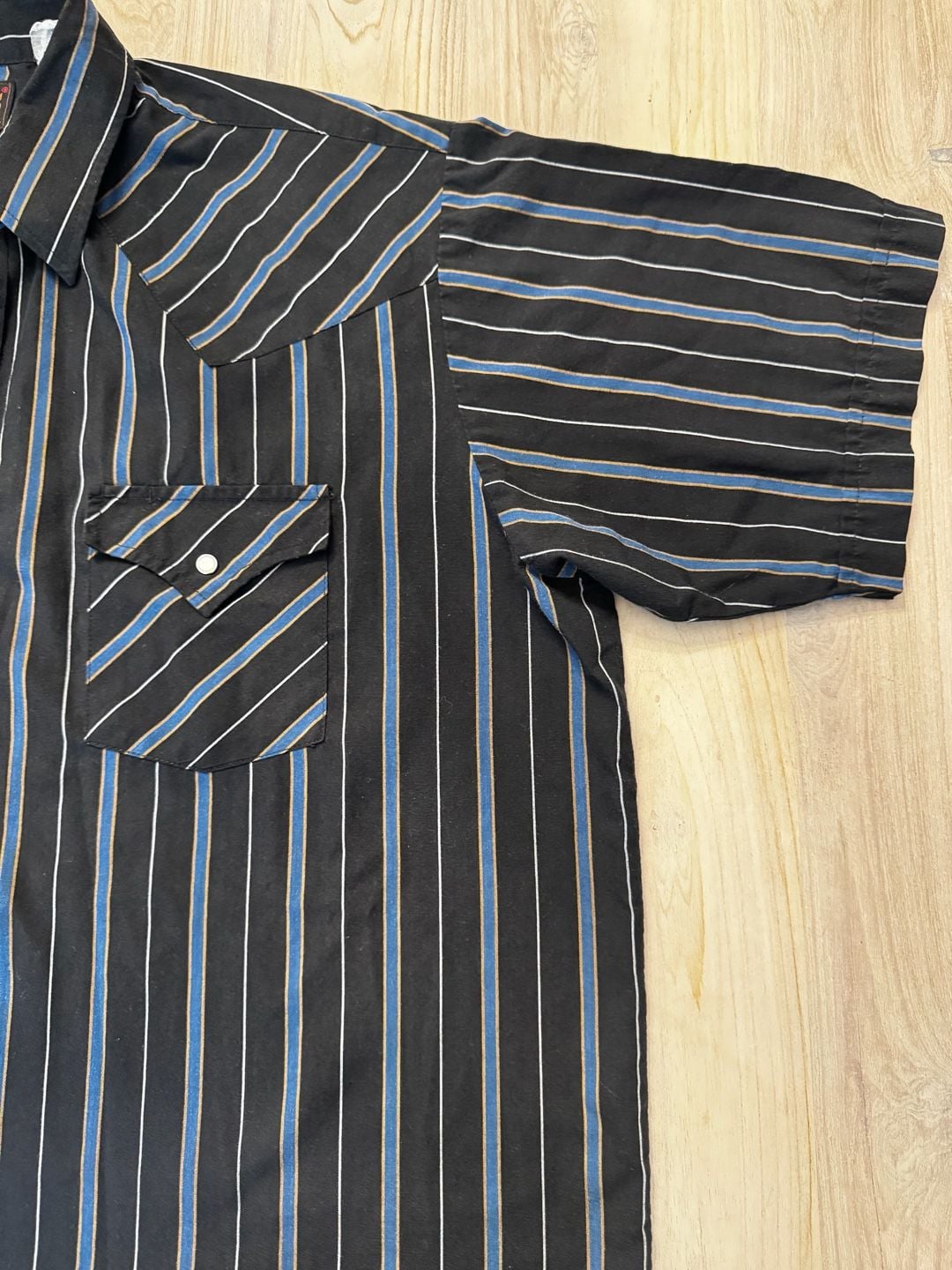 Plains Western Wear Short Sleeve Striped Pearl Snap Shirt Men XL Black Blue 4