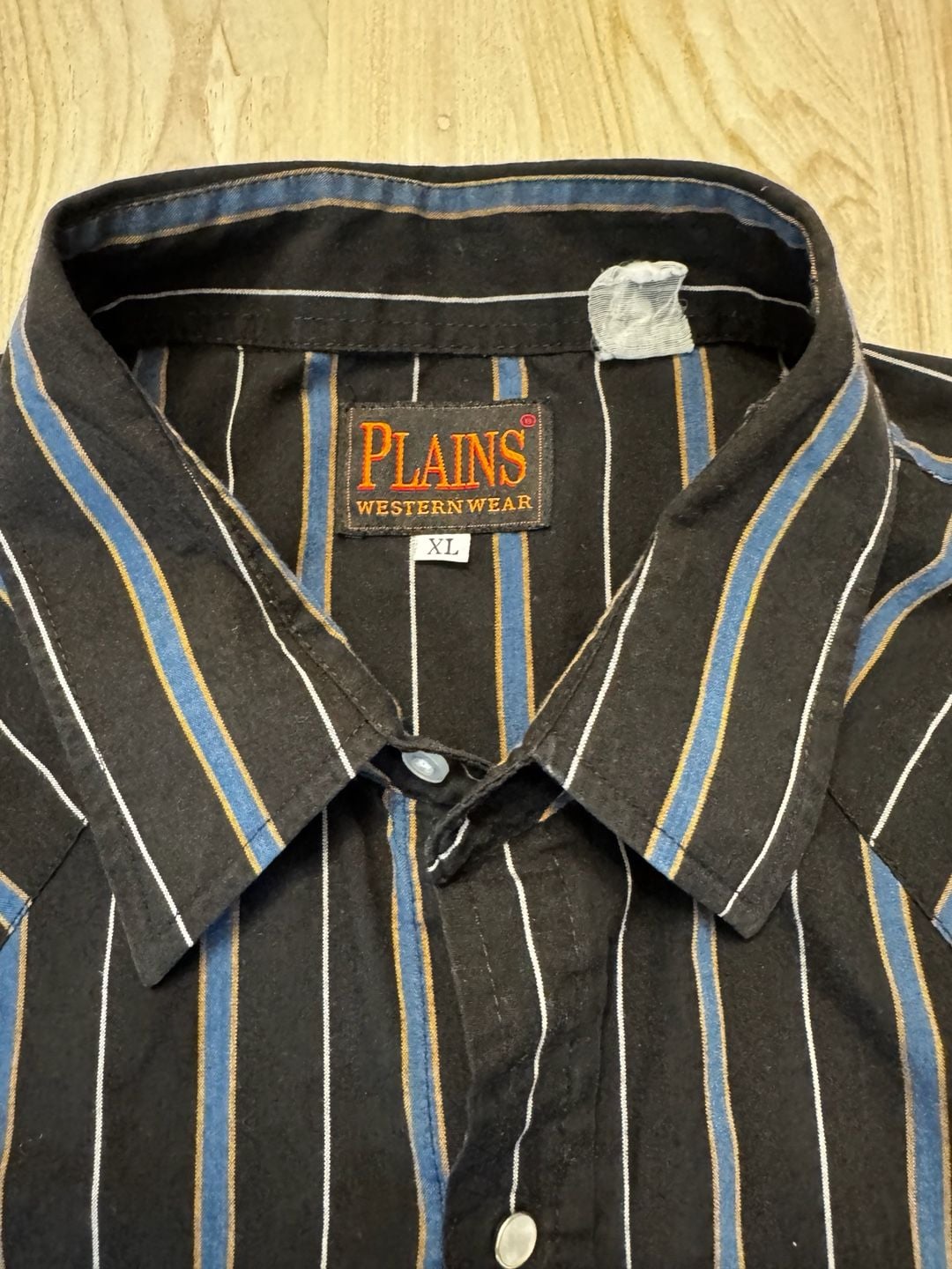 Plains Western Wear Short Sleeve Striped Pearl Snap Shirt Men XL Black Blue 5