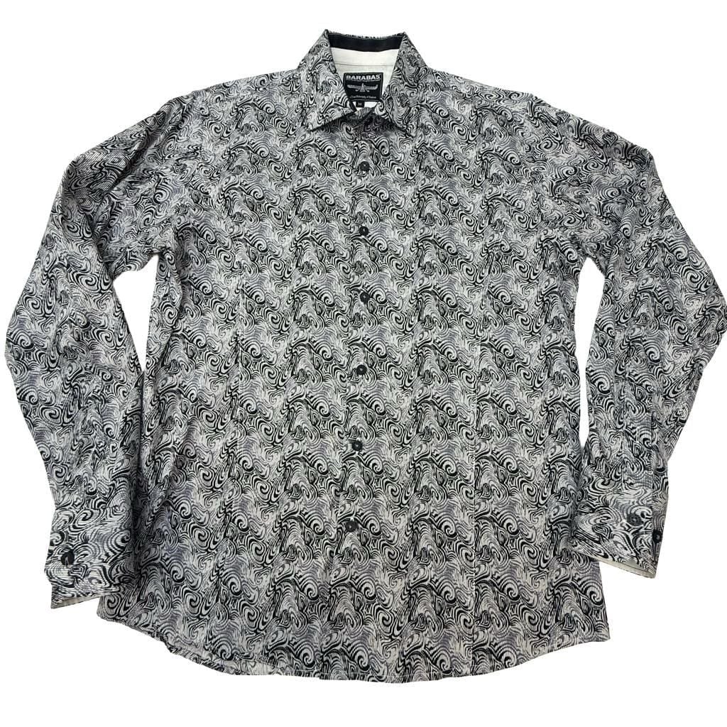 Barabas Men's Black and White Swirl Abstract Print Long Sleeve Button Up 2