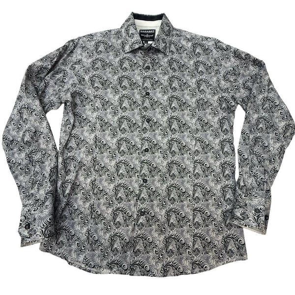Barabas Men's Black and White Swirl Abstract Print Long Sleeve Button Up