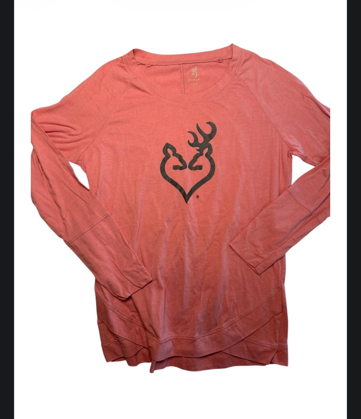 Browning Women's Long Sleeve Pink Double Buck Heart Graphic Shirt Size Large 2