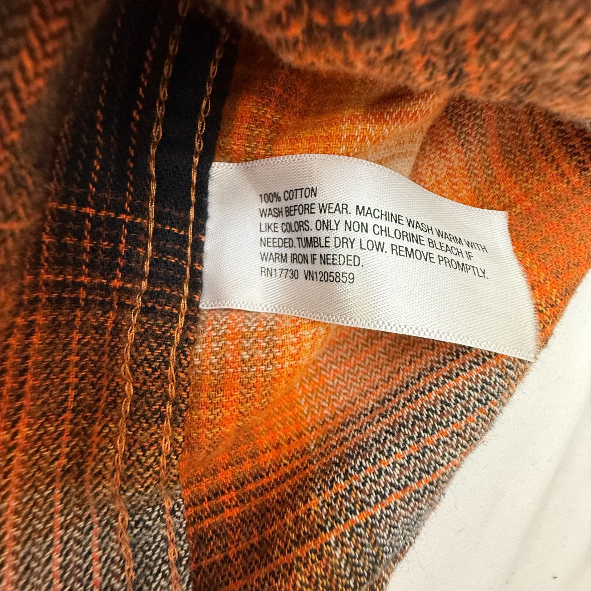 Goodfellow & Co Men's Orange Black Plaid Long Sleeve Flannel Button-Up 4