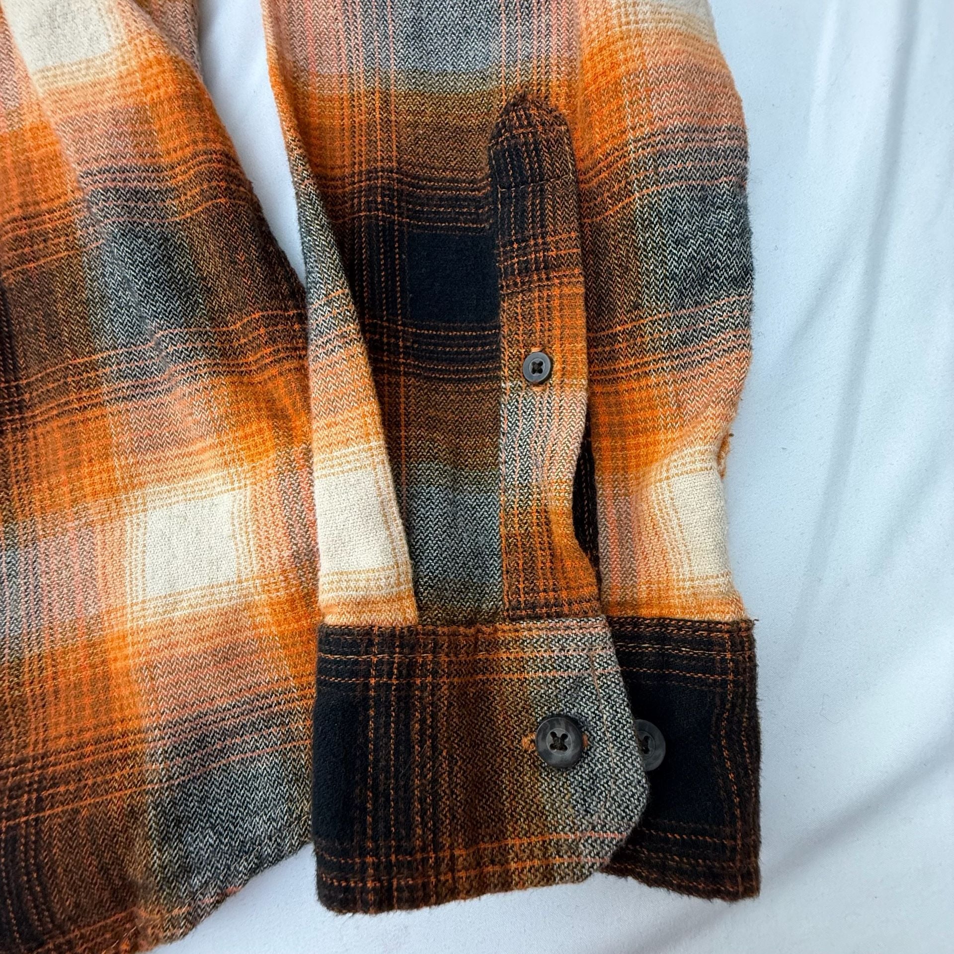 Goodfellow & Co Men's Orange Black Plaid Long Sleeve Flannel Button-Up 6