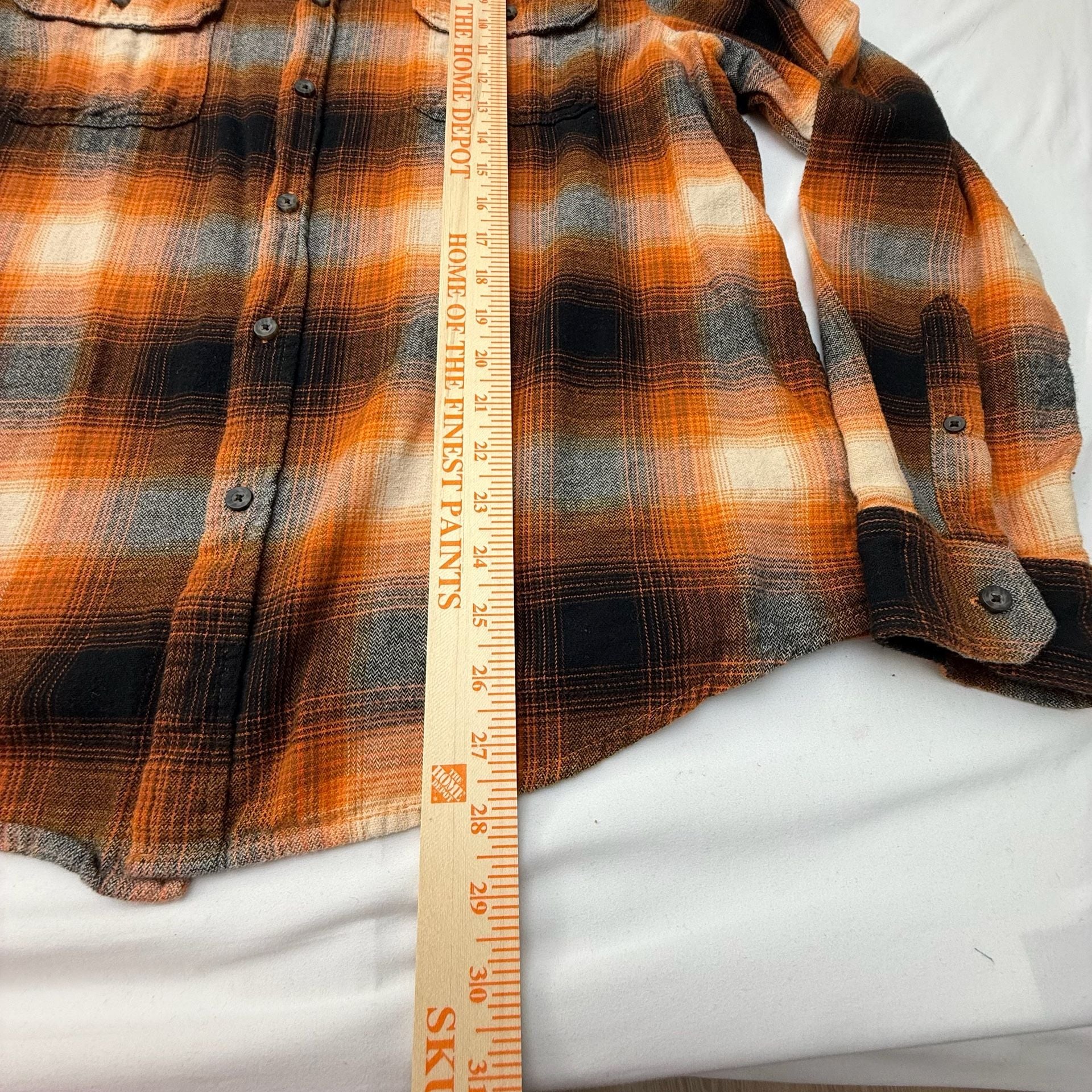 Goodfellow & Co Men's Orange Black Plaid Long Sleeve Flannel Button-Up 7