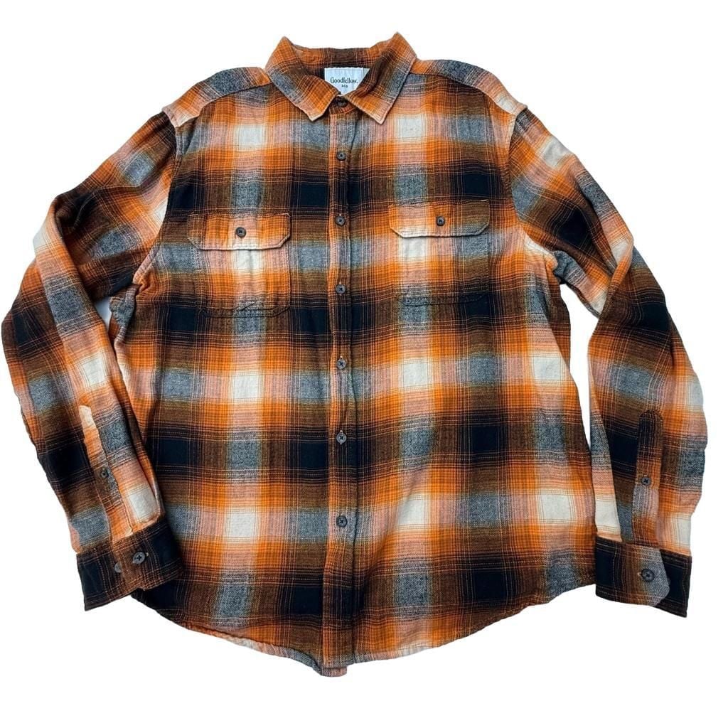 Goodfellow & Co Men's Orange Black Plaid Long Sleeve Flannel Button-Up 2