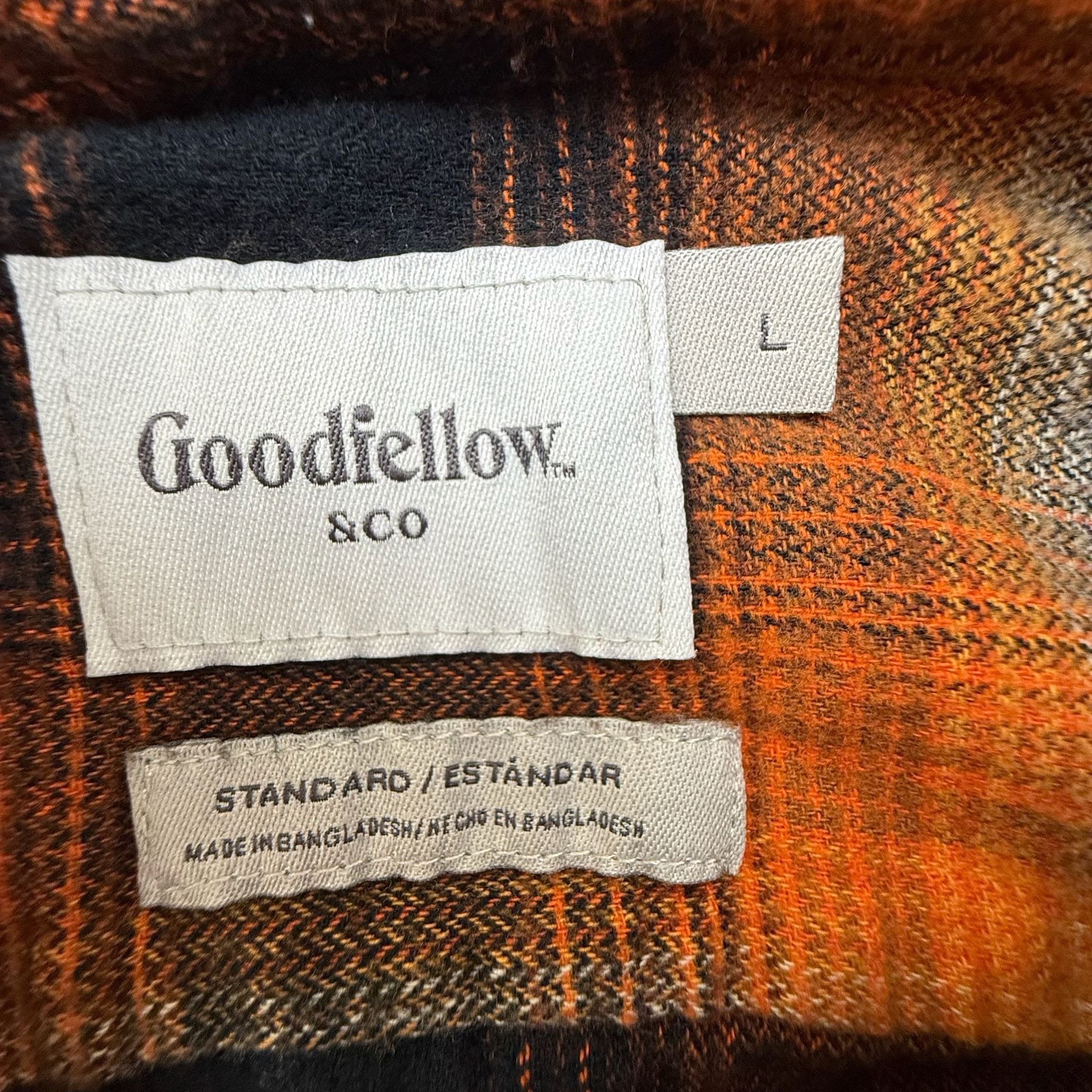 Goodfellow & Co Men's Orange Black Plaid Long Sleeve Flannel Button-Up 5