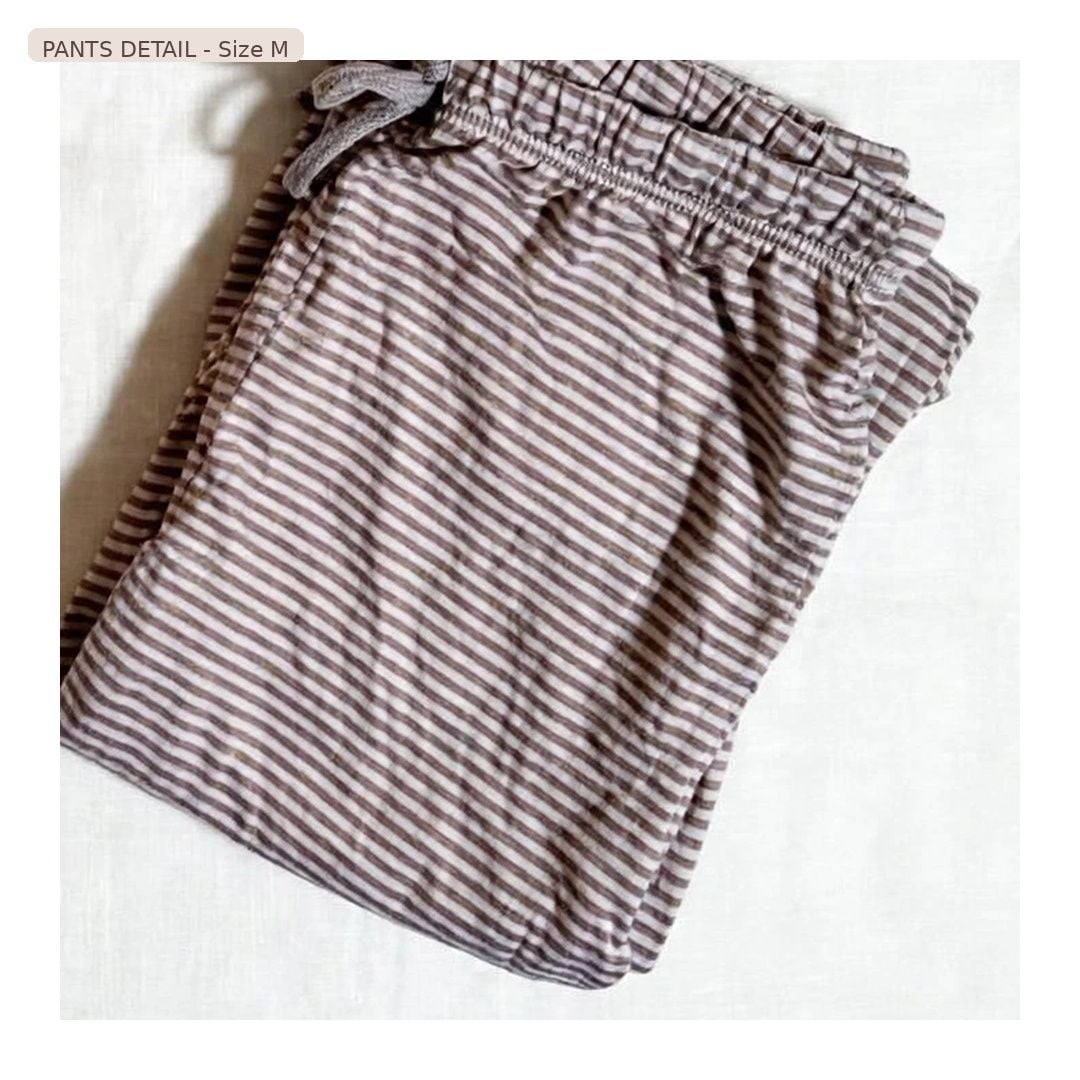 Blush Pink Ribbed 3-Piece Loungewear Set Size M | Henley Top + Shorts + Striped Pants
5