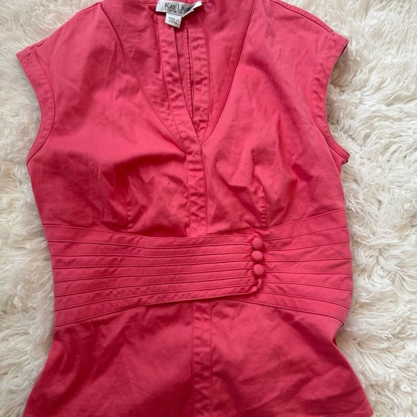 Kay Unger New York Pink Sleeveless Collared V-Neck Blouse Size 2