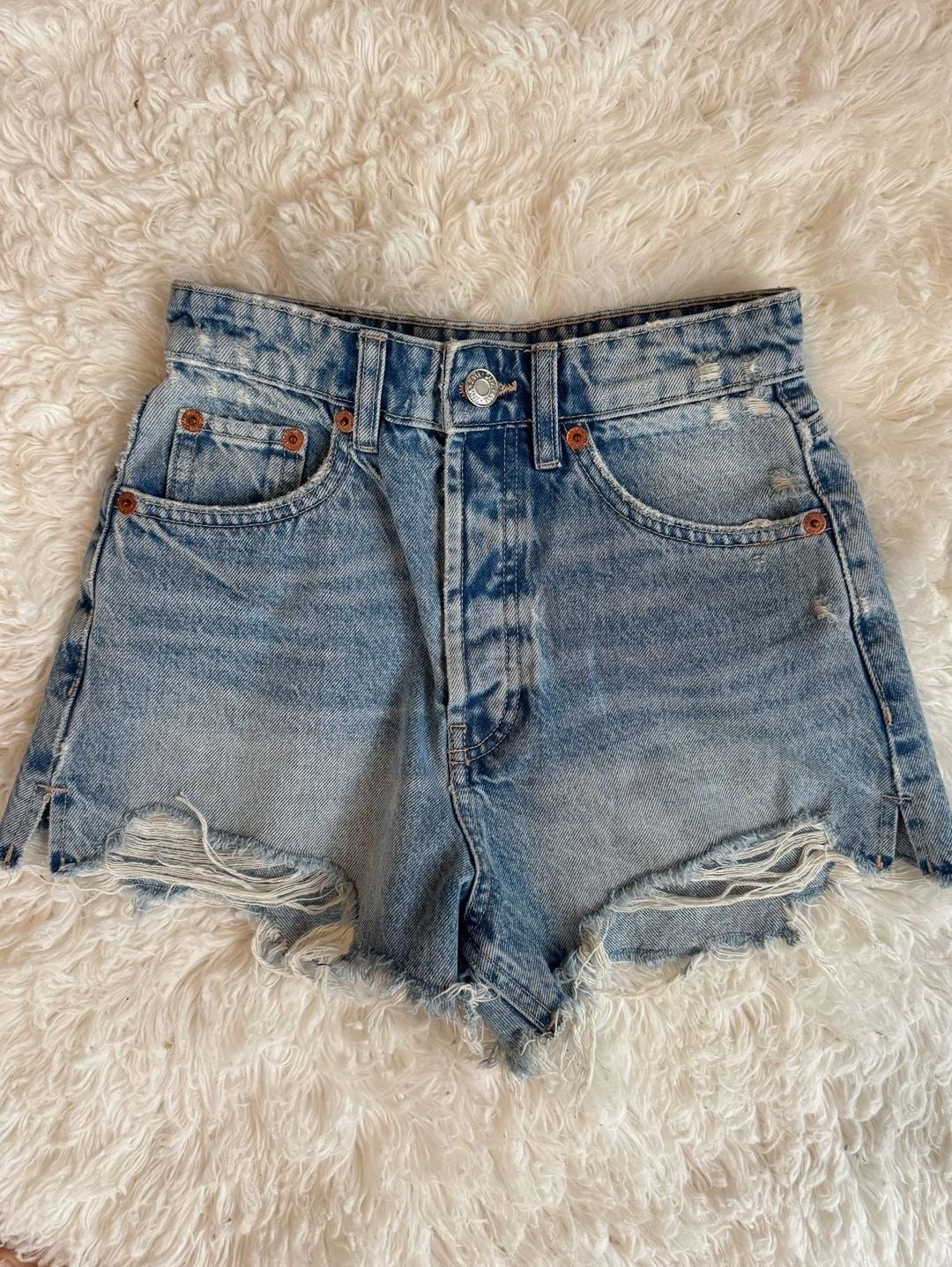 Zara Distressed Raw Hem Denim Shorts 2
