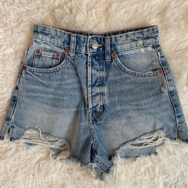 Zara Distressed Raw Hem Denim Shorts