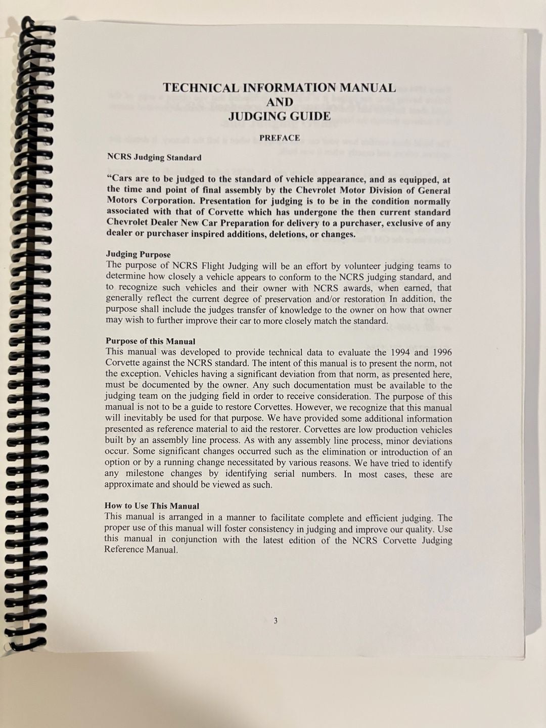 NCRS 1994-1996 Corvette Technical Manual and Judging Guide First Edition 3