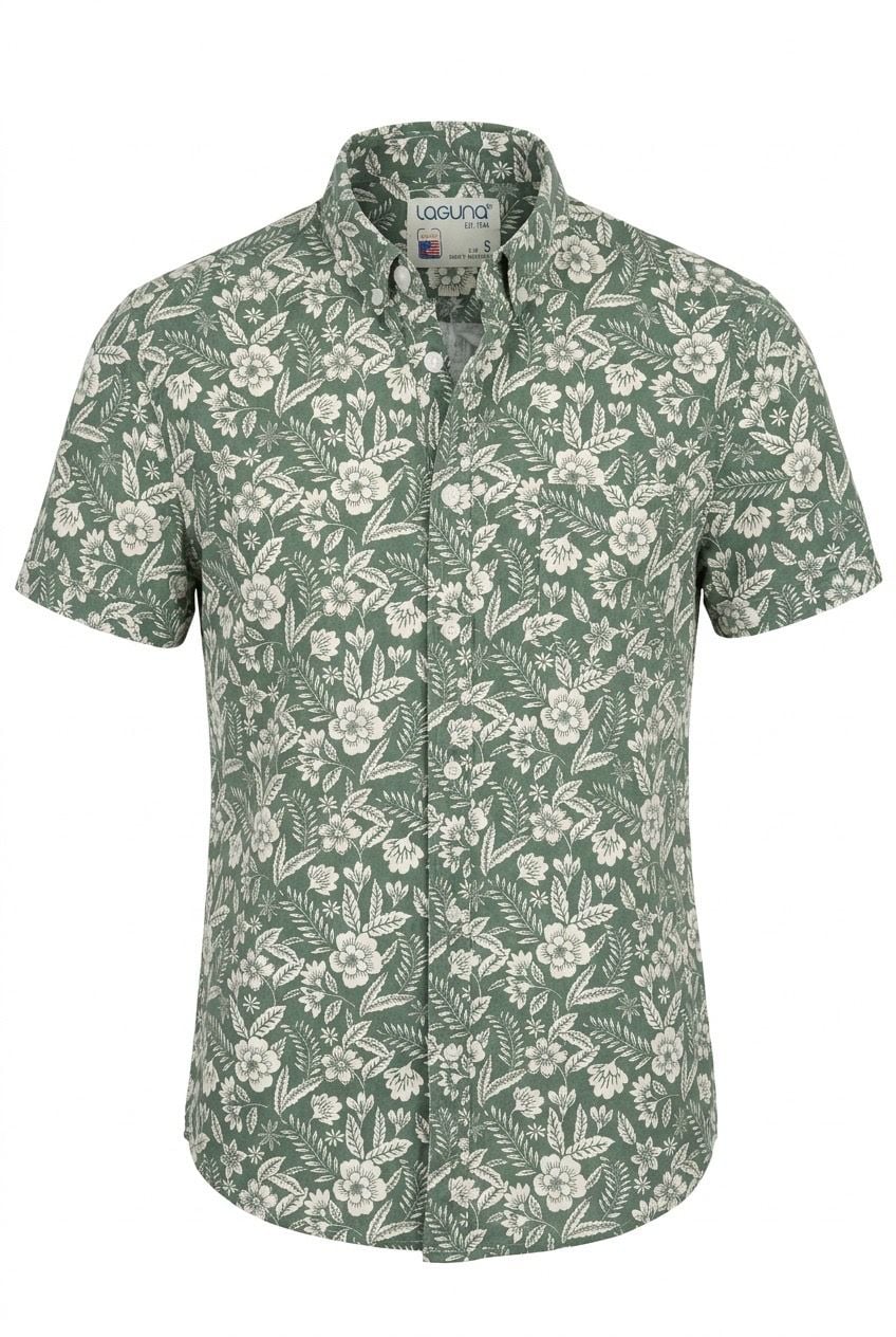 Laguna Est 1946 Men's Green Floral Short Sleeve Button-Down Shirt Size S 2