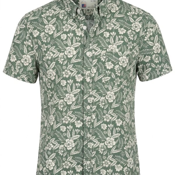 Laguna Est 1946 Men's Green Floral Short Sleeve Button-Down Shirt Size S