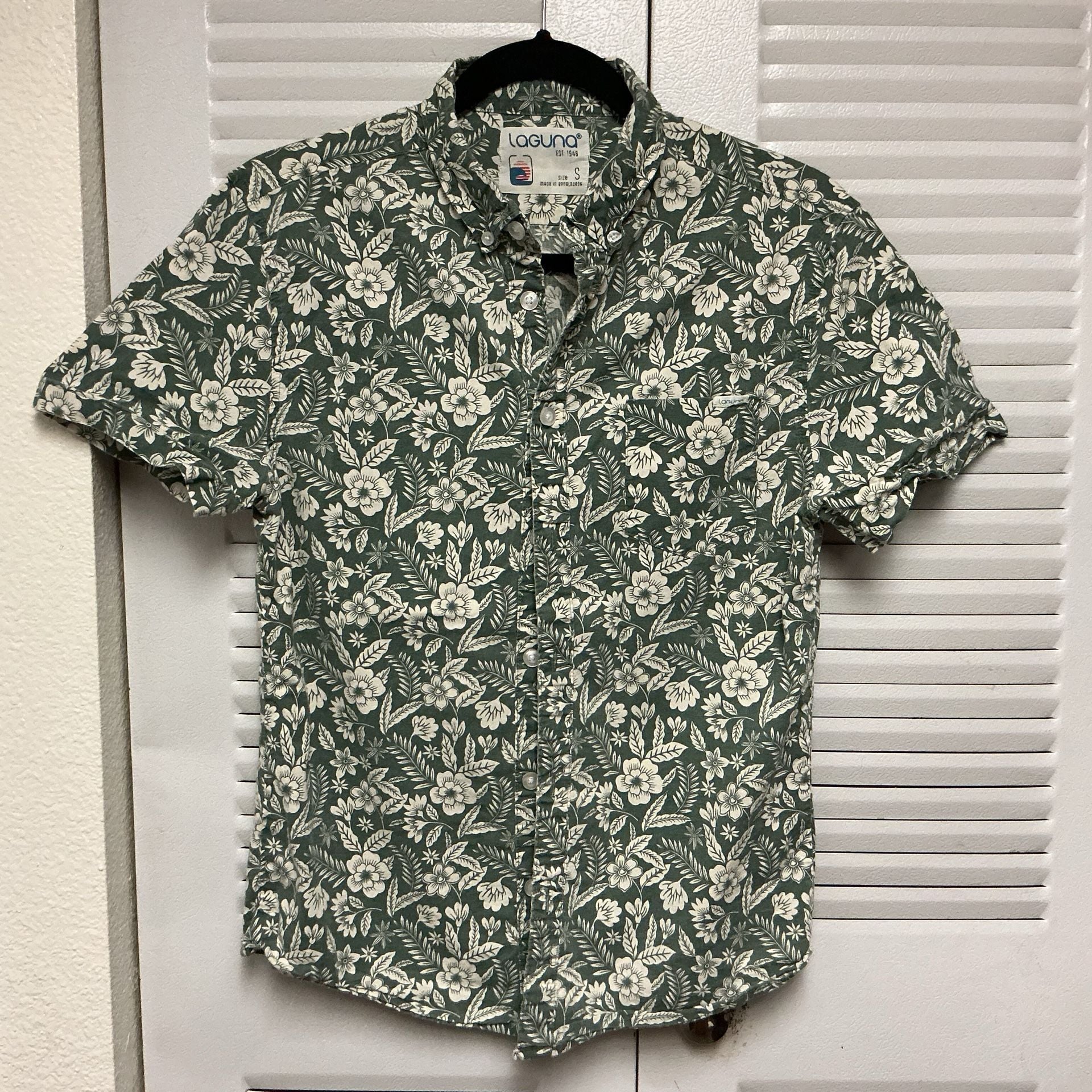 Laguna Est 1946 Men's Green Floral Short Sleeve Button-Down Shirt Size S 3