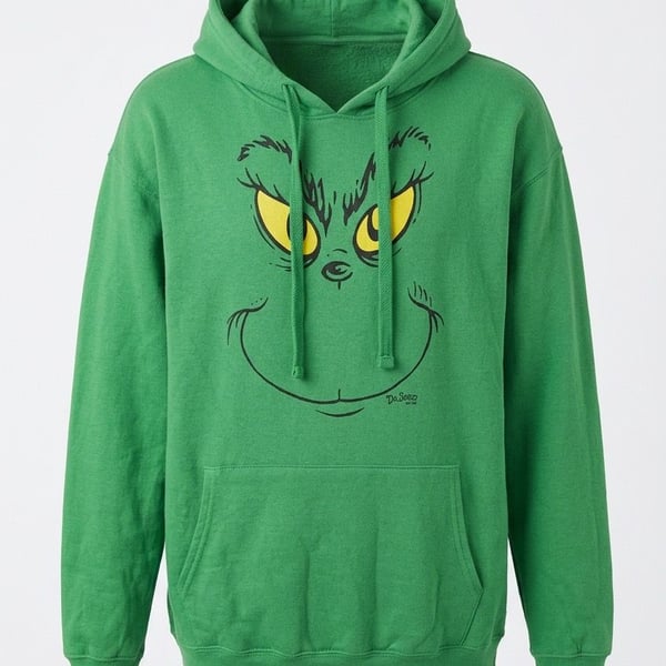 Dr. Seuss The Grinch Green Pullover Hooded Sweatshirt with Yellow Eyes