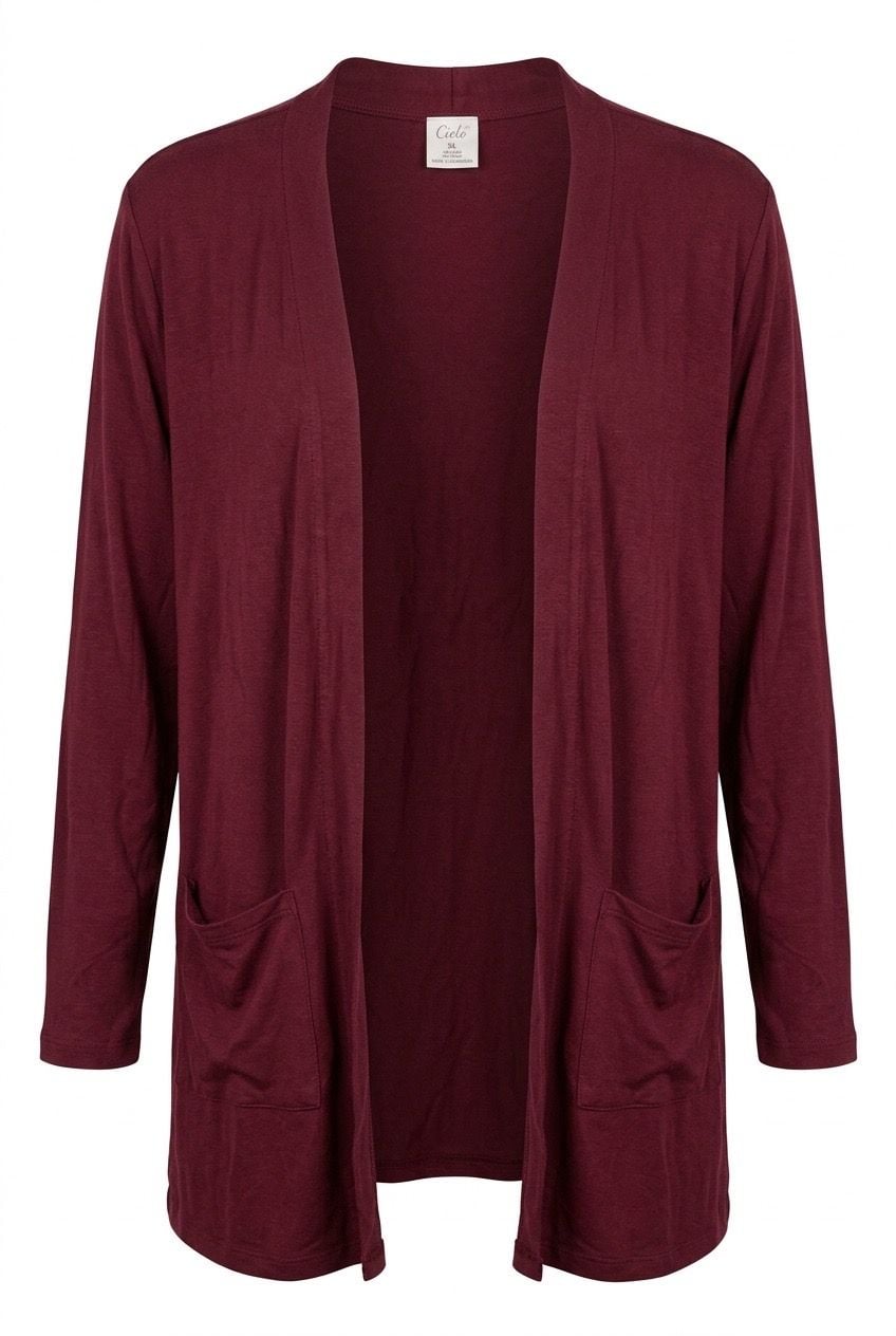 Cielo Maroon Open Front Long Sleeve Cardigan with Pockets XL 2