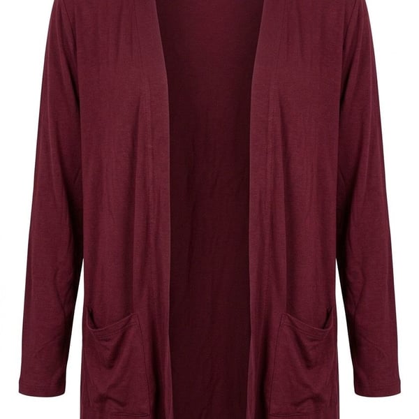 Cielo Maroon Open Front Long Sleeve Cardigan with Pockets XL
