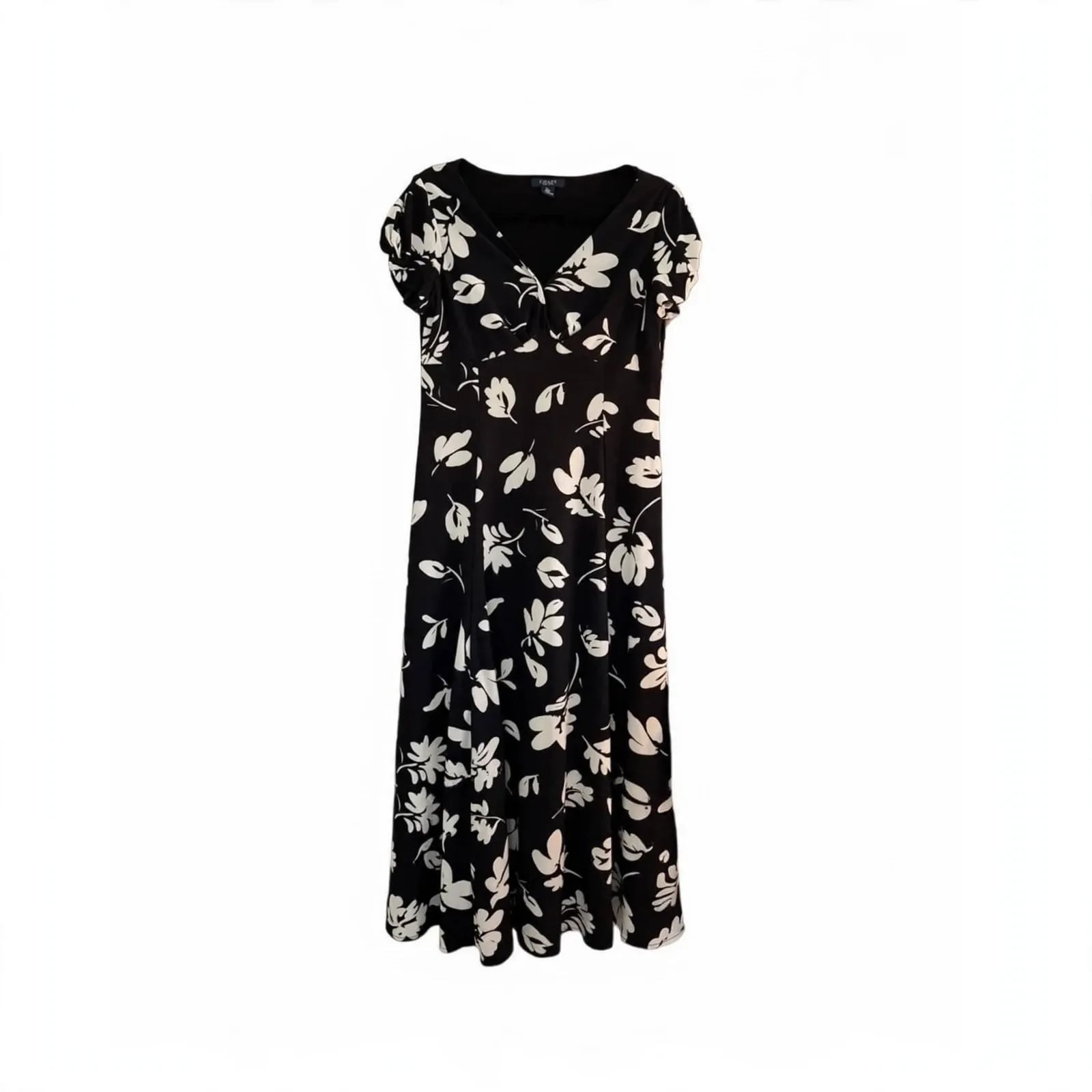 CHAPS Dress Womens PL Petite Large Black White Floral Twist Front Midi Wrap 3