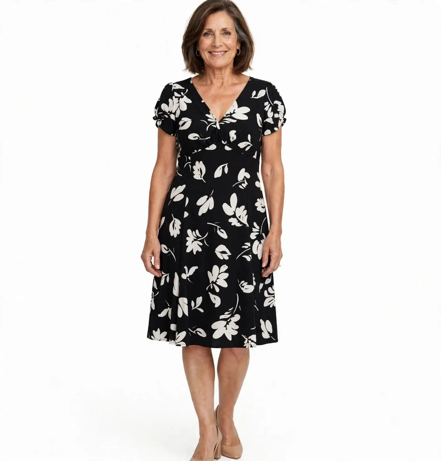 CHAPS Dress Womens PL Petite Large Black White Floral Twist Front Midi Wrap 2