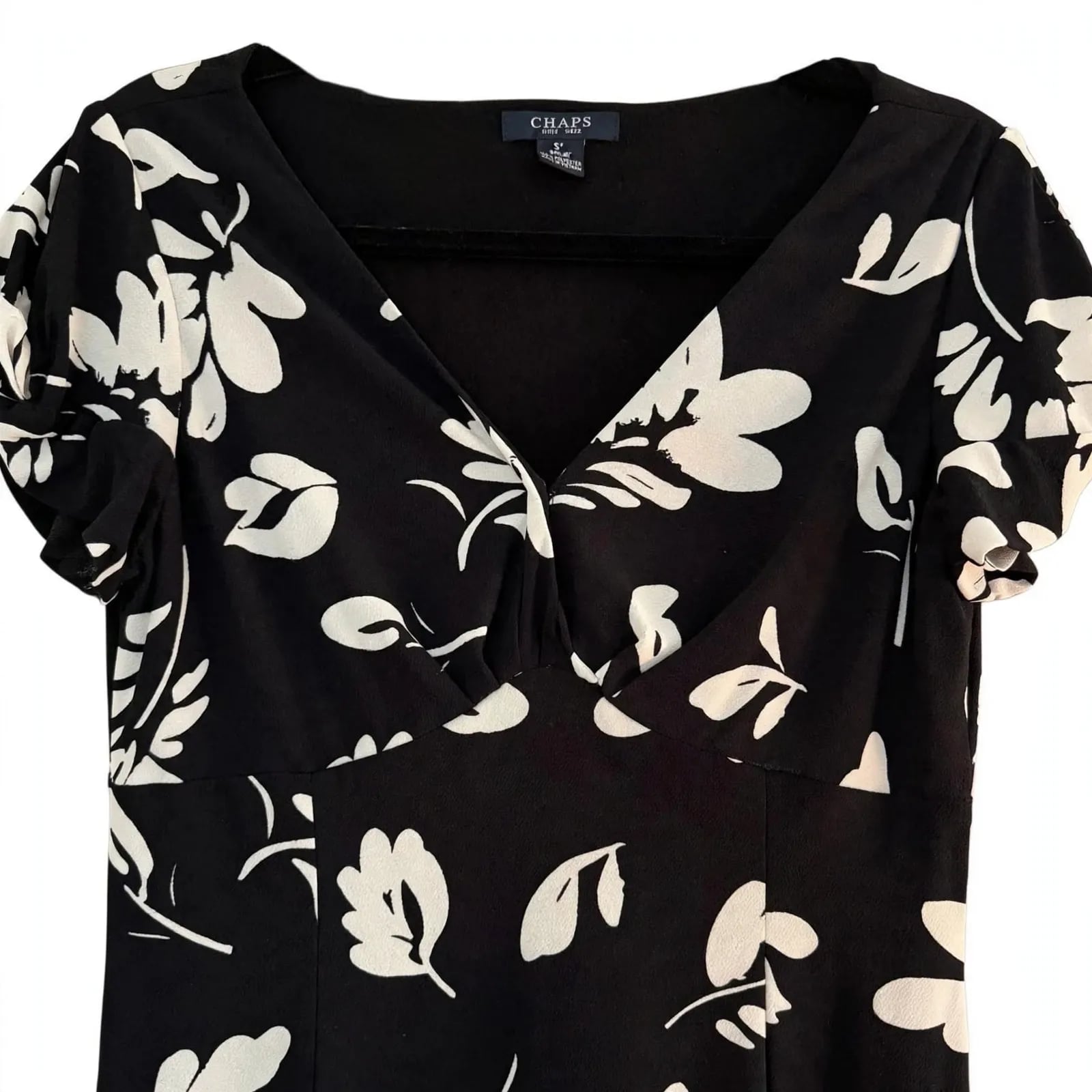 CHAPS Dress Womens PL Petite Large Black White Floral Twist Front Midi Wrap 6