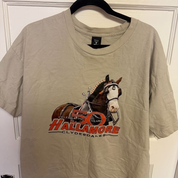 Hanes Beefy-T Celebrating 50 Years Hallamore Clydesdales Graphic Tee