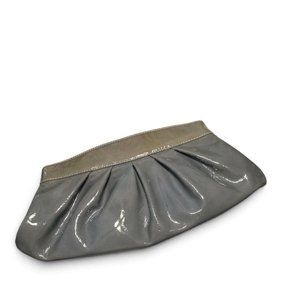 Fossil SL9925 Gray Patent Leather Ruched Evening Clutch Handbag