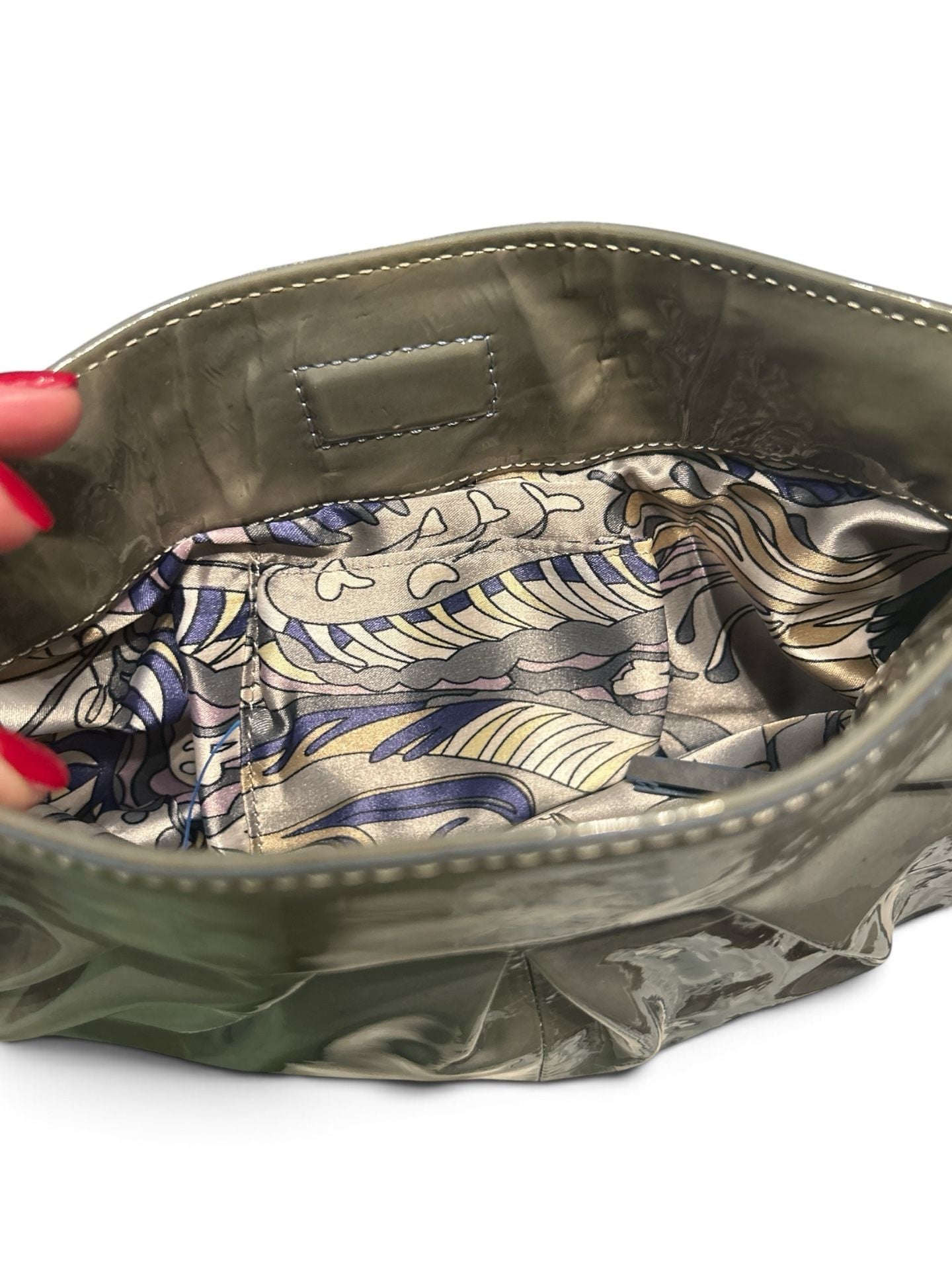 Fossil SL9925 Gray Patent Leather Ruched Evening Clutch Handbag 5