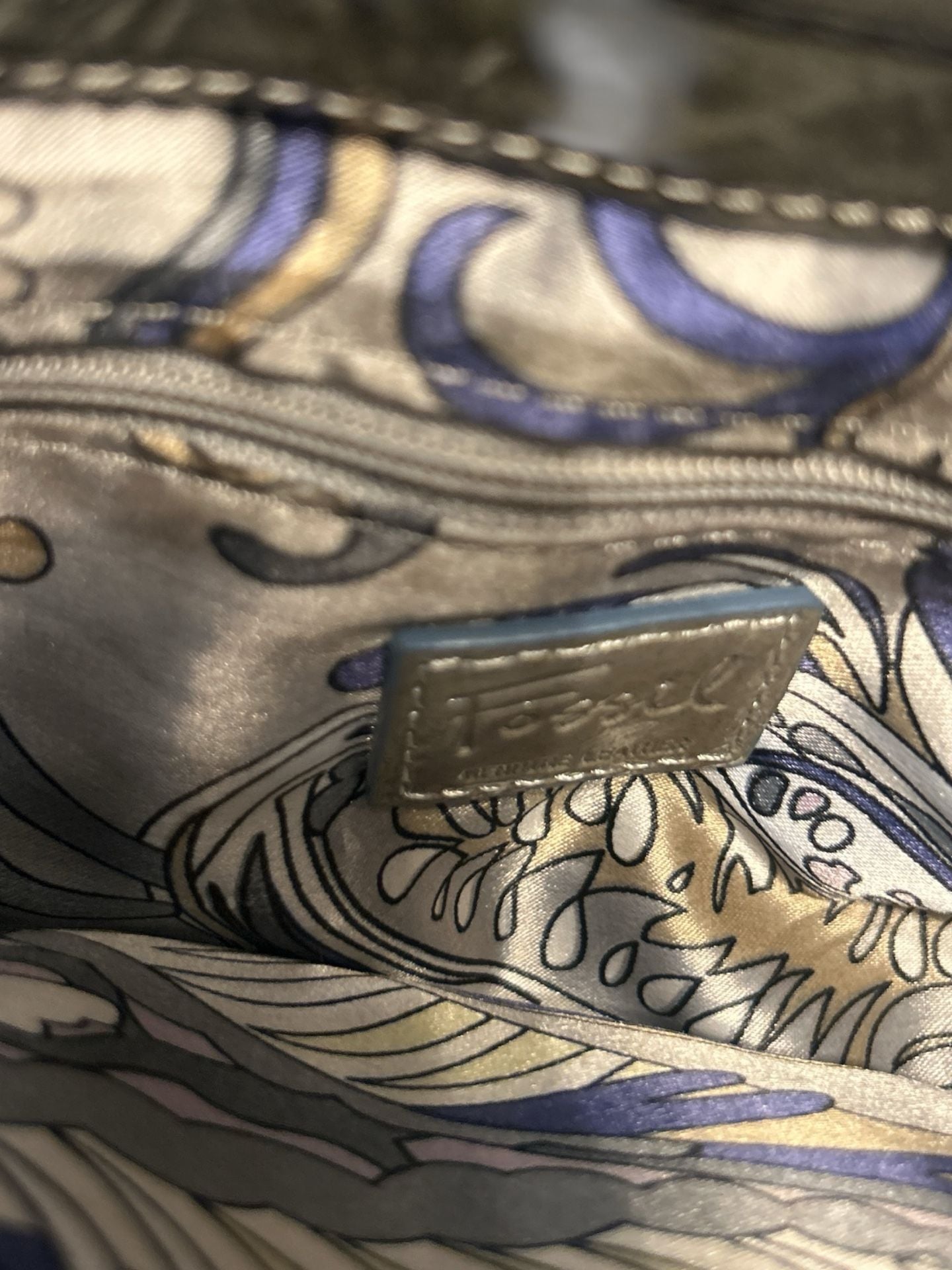 Fossil SL9925 Gray Patent Leather Ruched Evening Clutch Handbag 6