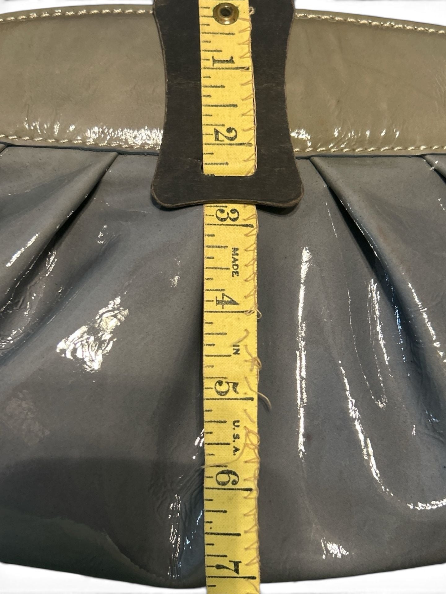 Fossil SL9925 Gray Patent Leather Ruched Evening Clutch Handbag 10