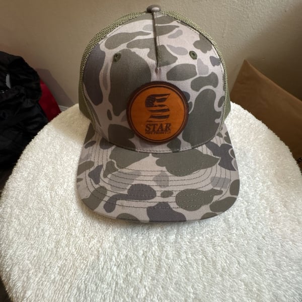 Richardson 112 Star Pipe Products Camo Leather Patch Trucker Hat