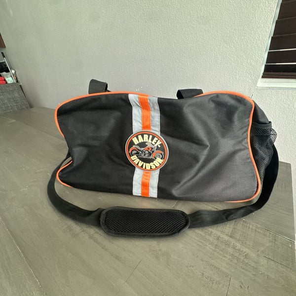 Harley-Davidson Black and Orange Duffle Bag with Strap and Mesh pocket