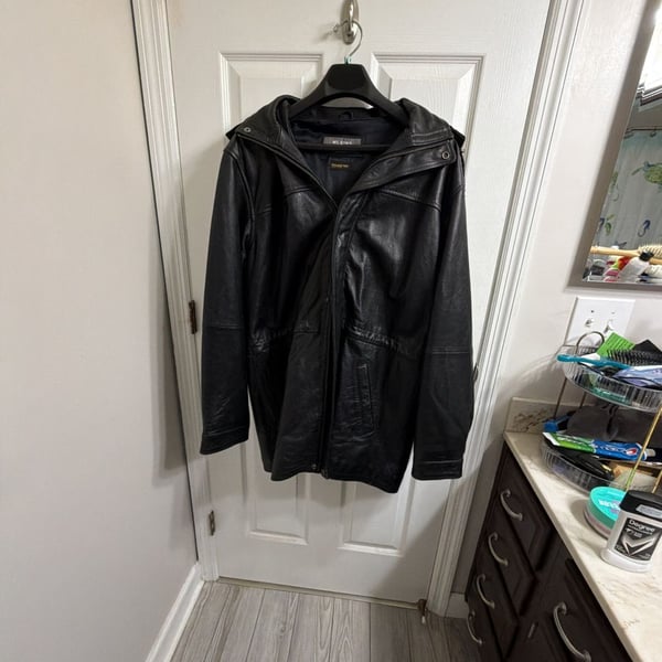 Wilsons Leather Men’s Black Leather Hooded Jacket Coat