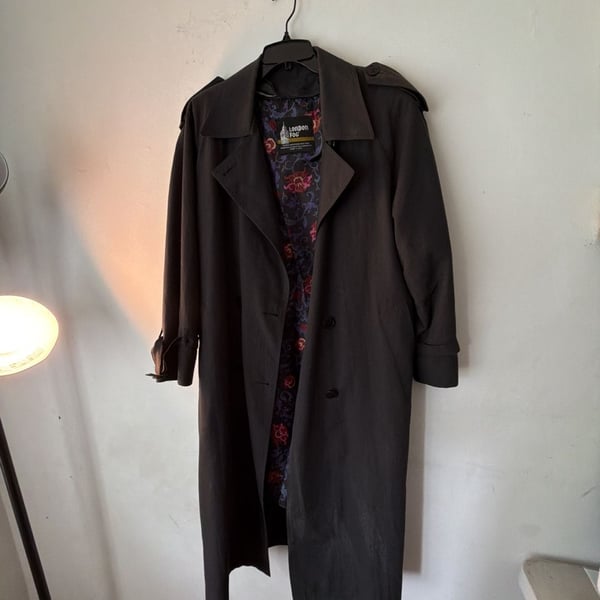London Fog Vintage Black Trench Coat with Floral Lining