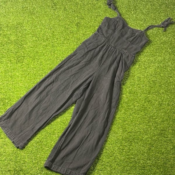 Women's Black Front Cut Out Smocked Back Sleeveless Wide Leg Jumpsuit