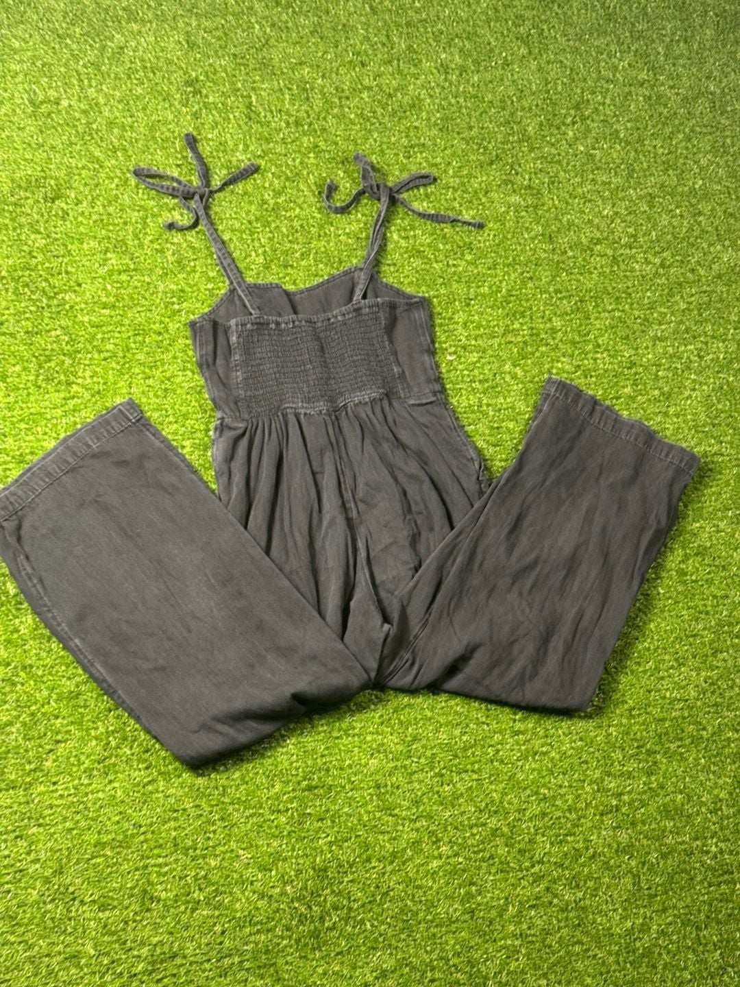 Women's Black Front Cut Out Smocked Back Sleeveless Wide Leg Jumpsuit 3
