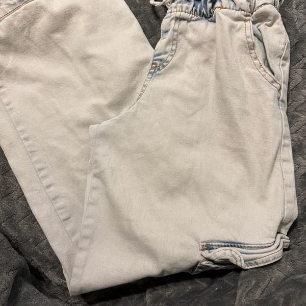 Light Wash Denim Paperbag Waist Drawstring Cargo Jeans