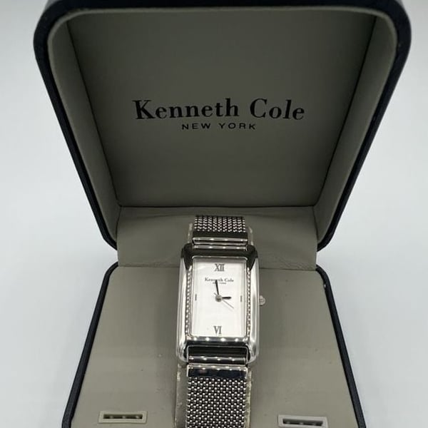 Kenneth Cole New York KC1048 Silver-Tone Rectangular Tank Mesh Strap Women's Watch with Box