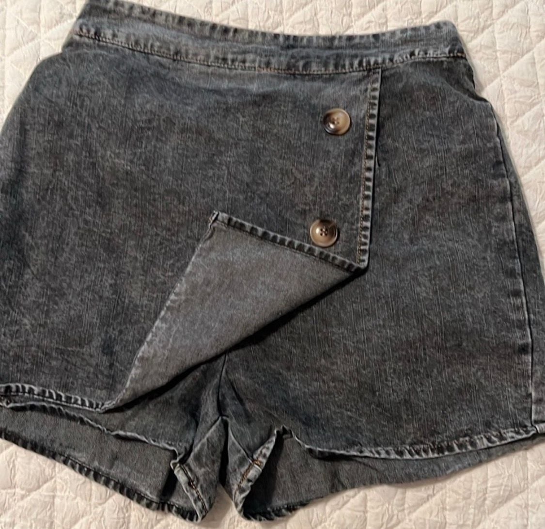 Promesa Black Acid Wash Denim Wrap Front Skort Size Small 5