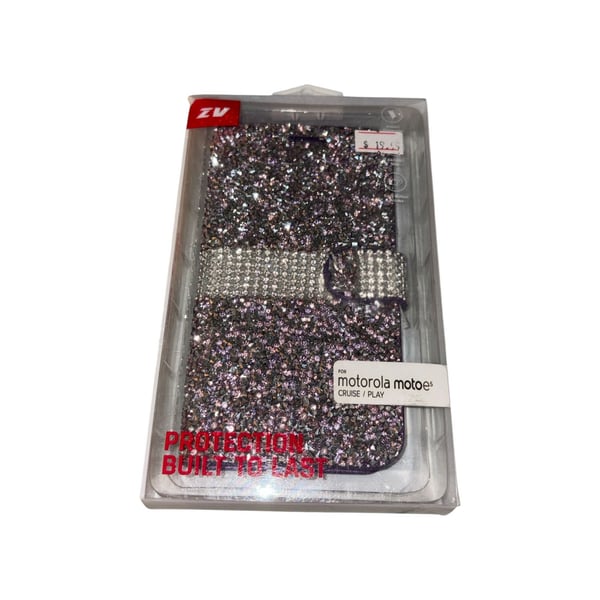 ZV Bling Rhinestone Wallet Case Motorola Moto E5 Cruise & Moto E5 Play Purple