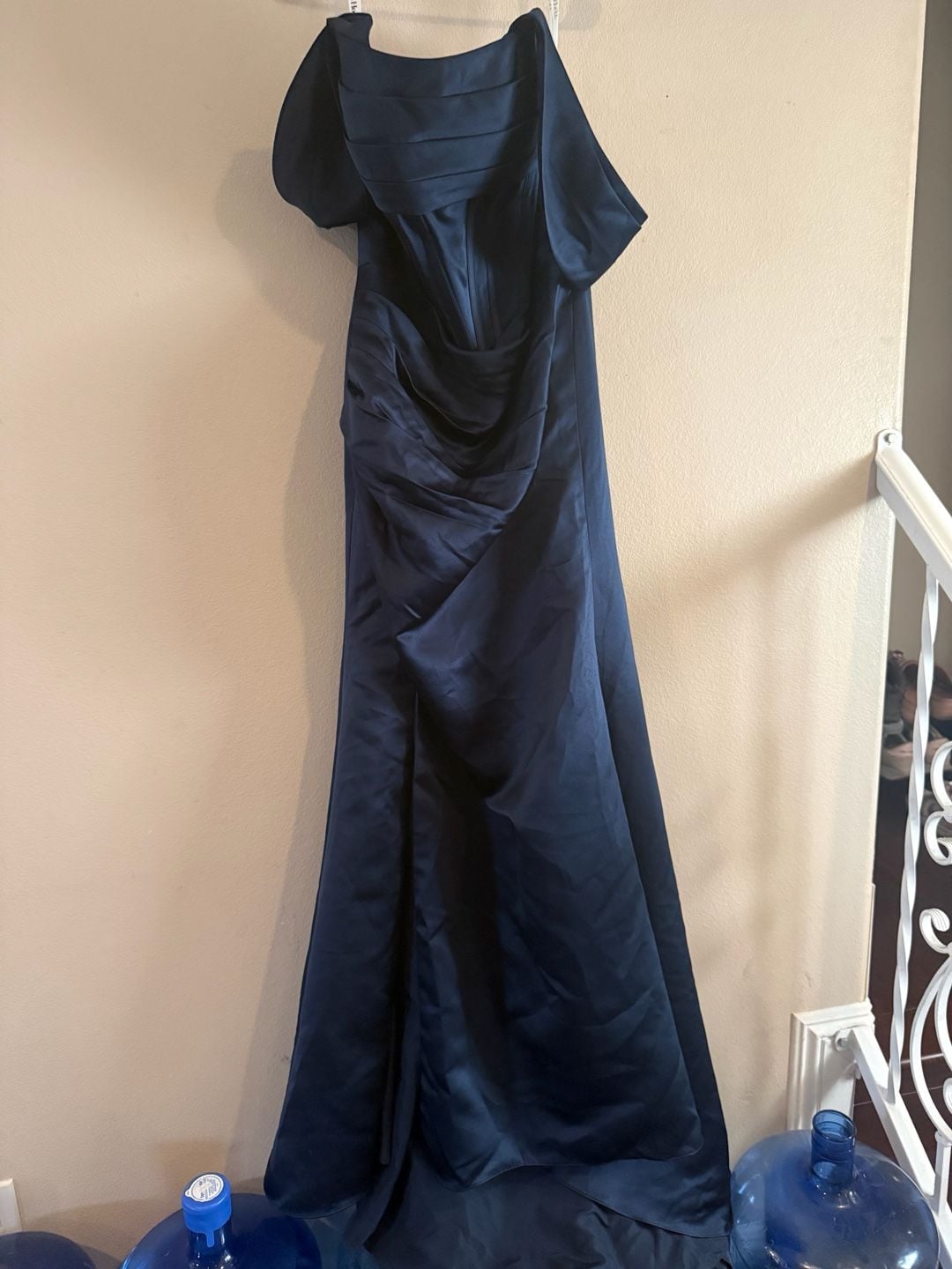 JJ's House Dark Navy Satin Off-The-Shoulder Corset Gown Evening Dress Sz.8/L 3