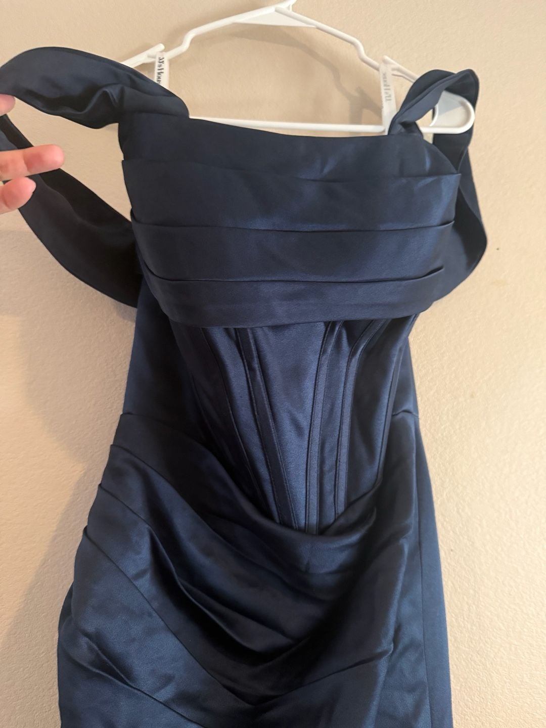 JJ's House Dark Navy Satin Off-The-Shoulder Corset Gown Evening Dress Sz.8/L 4