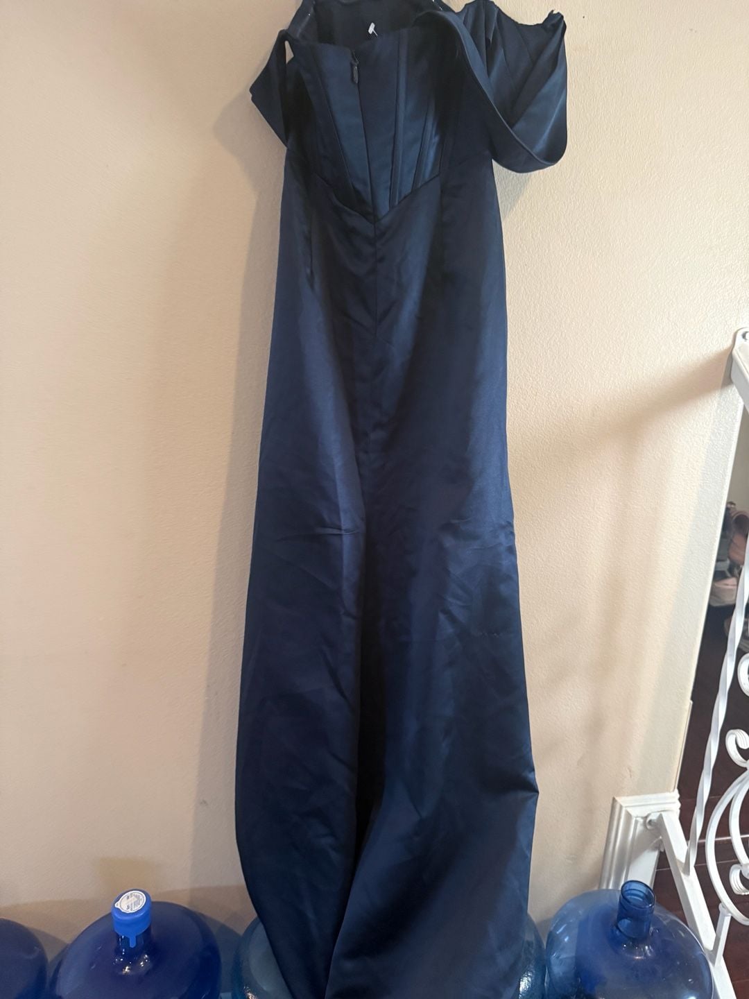JJ's House Dark Navy Satin Off-The-Shoulder Corset Gown Evening Dress Sz.8/L 5