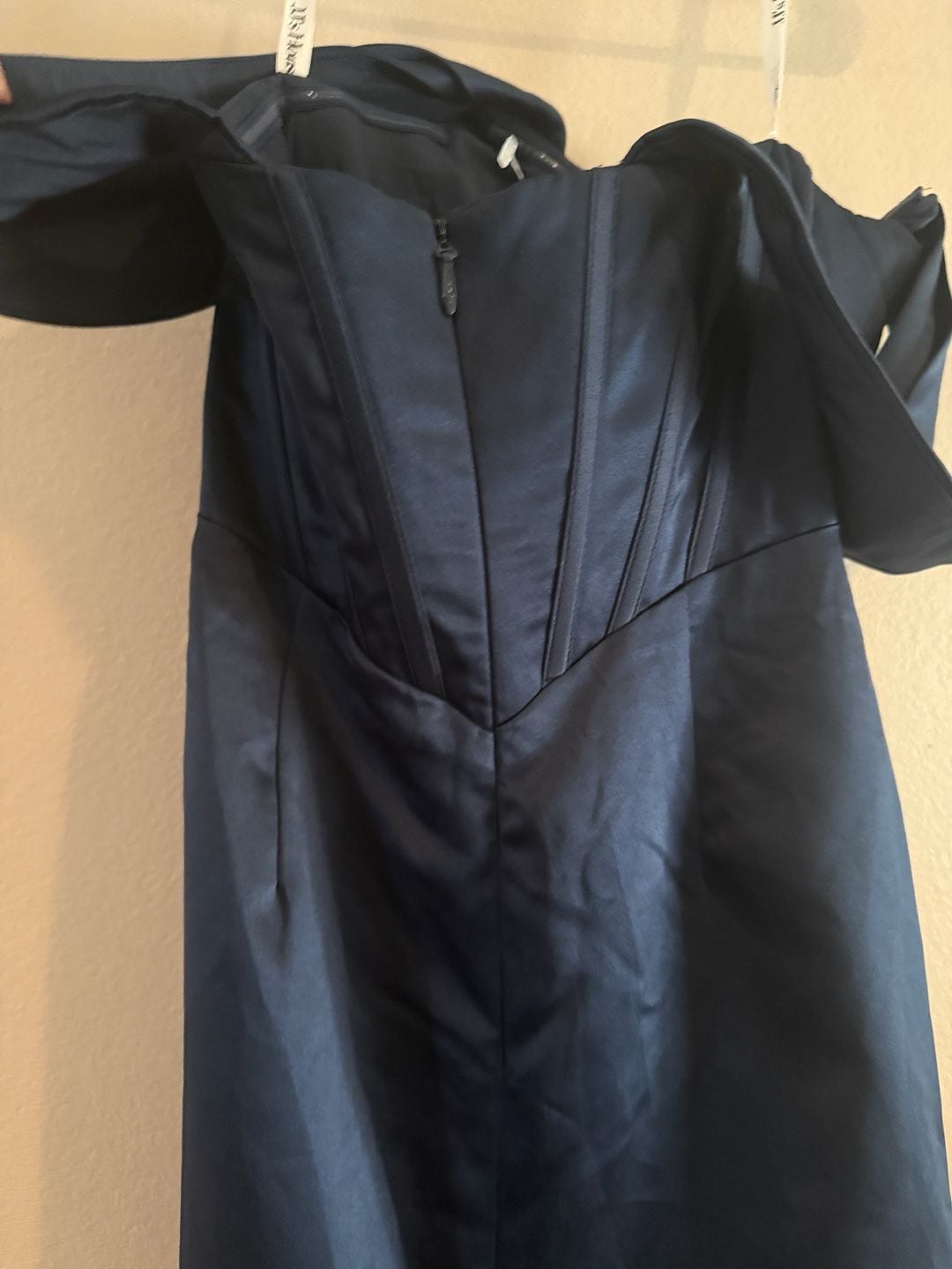 JJ's House Dark Navy Satin Off-The-Shoulder Corset Gown Evening Dress Sz.8/L 6