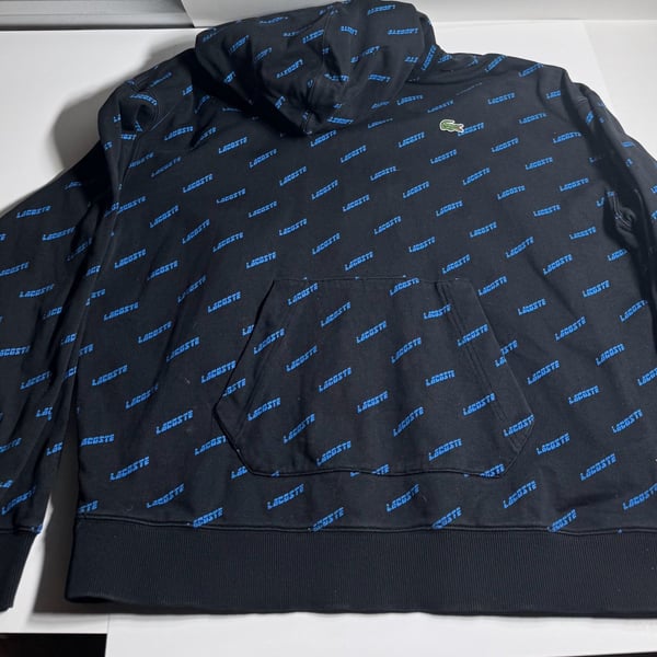 Lacoste L!VE All-Over Signature Print Fleece Hoodie Sweatshirt Black
