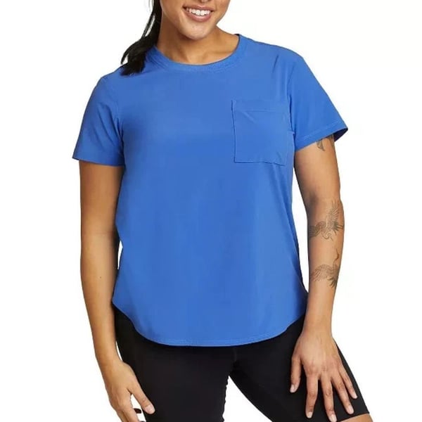Eddie Bauer Women's Departure Short Sleeve Pocket Tee Blue Medium