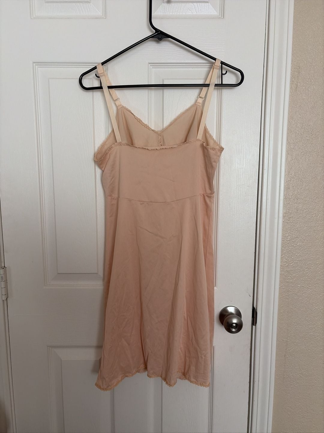 Vintage Olga Peach Nylon Lace Trim Cami Full Slip Dress 5