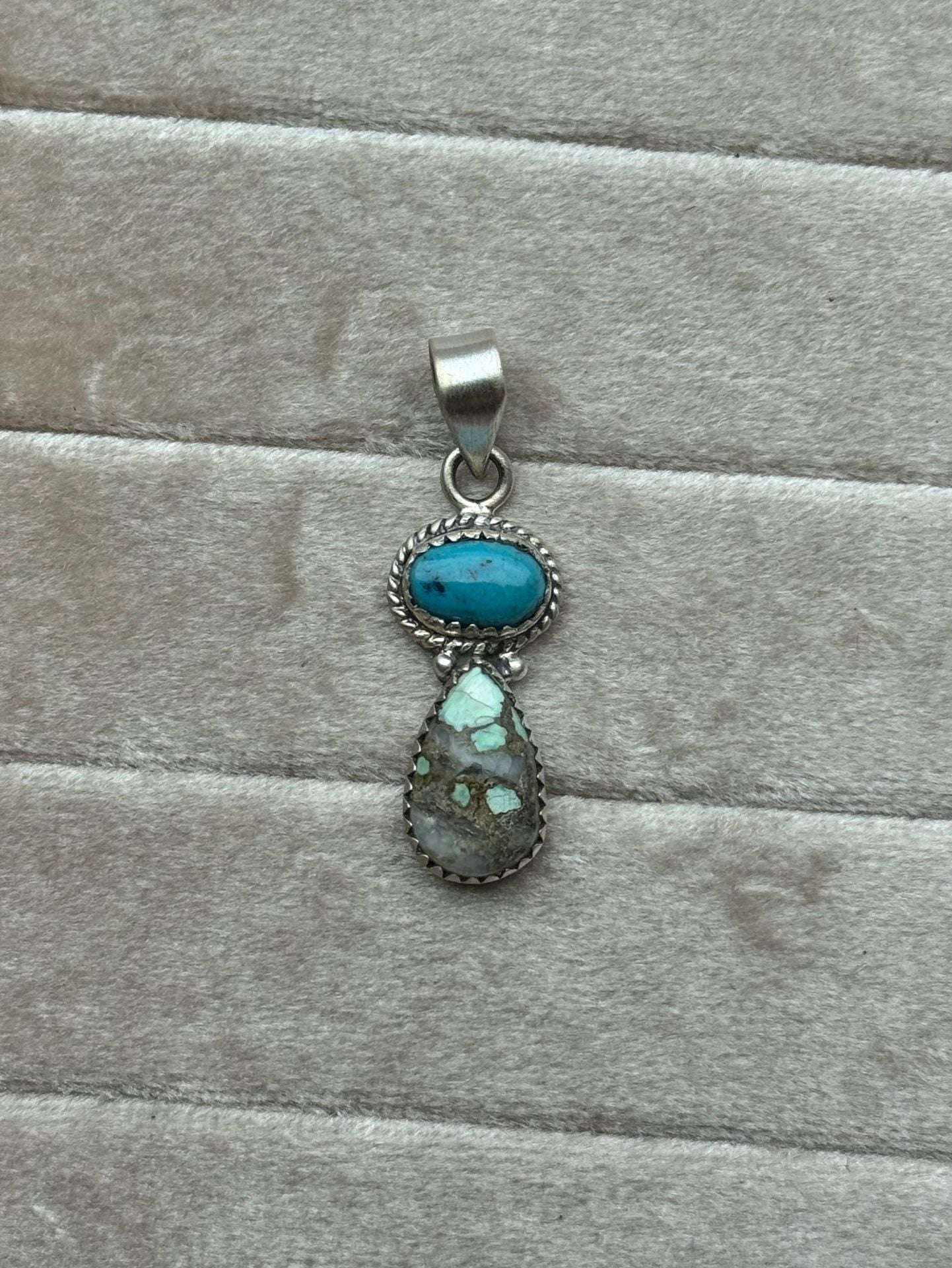 Southwestern Sterling Silver Two-Stone Turquoise Necklace Pendant 2