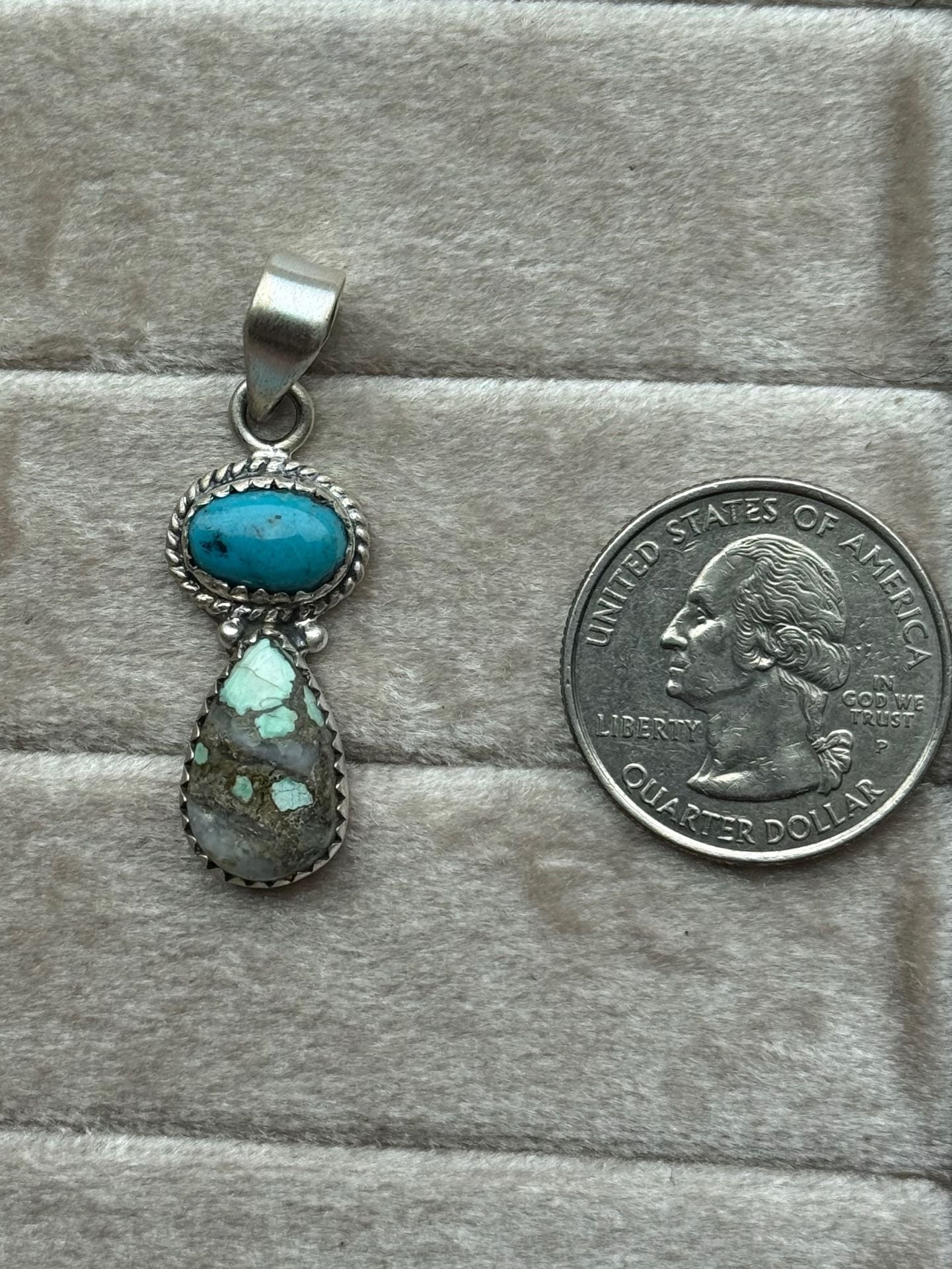 Southwestern Sterling Silver Two-Stone Turquoise Necklace Pendant 3